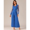 Allegra K Women's Elegant V Neck Mesh Long Sleeve Loose Wide Leg Party Jumpsuits - 3 of 4