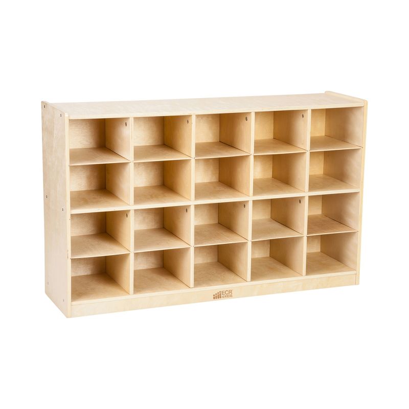 ECR4Kids 20 Cubby Mobile Tray Storage Cabinet, 4x5, Natural, 1 of 9