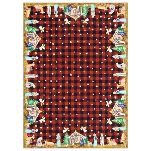 Christmas Round Rug, Nativity Plaid Print, Washable, Non-Slip, Holiday Indoor Bedroom Entryway - 1 of 4