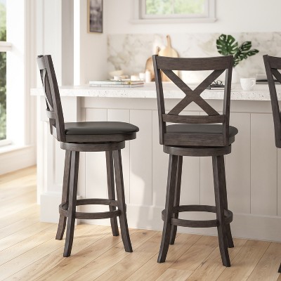 Gray Wash Walnut and Black Swivel Bar Stool with Leather Seat