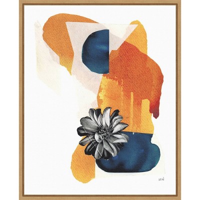 Yakamoz I Abstract Orange and Blue Canvas Print with Maple Frame