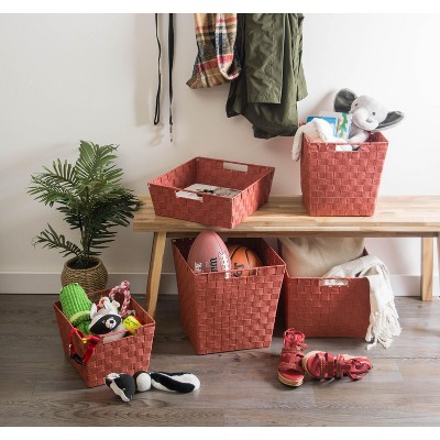 Rustic Trapezoid Woven Nylon Storage Bin Set with Metal Handles