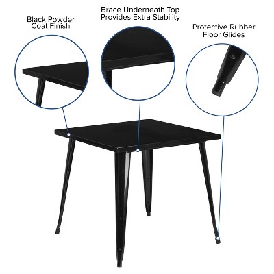 Vibrant Retro-Modern 31.75" Square Black Metal Dining Table