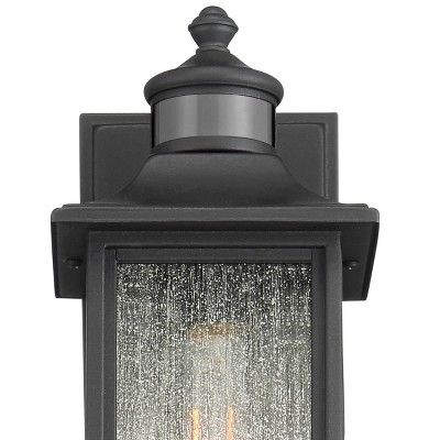 Black Mission Style Outdoor Wall Light with Seeded Glass