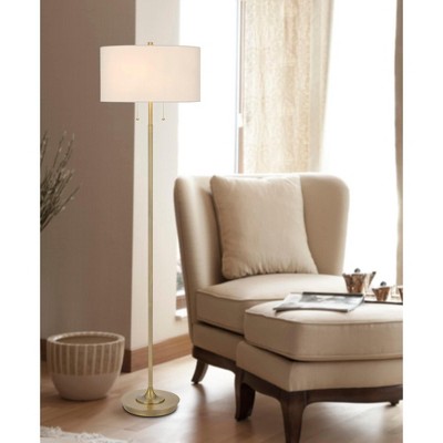 Elegant Antique Brass 64" Metal Floor Lamp with White Drum Shade