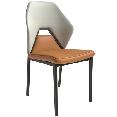 LeisureMod Eclat Modern Dining Chair Upholstered in Leather with Iron Legs