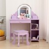 Kids Vanity with Lighted Mirror & Stool, Little Girls Vanity with Adjustable LED Light, Bookshelf, Storage Drawer & Shelves for Girls - 3 of 4