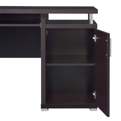Cappuccino Brown Wood Office Desk with Drawers and Keyboard Tray