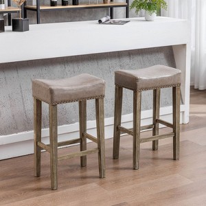 NicBex Set of 2 Bar Stools for Kitchen Island,PU Leather Farmhouse Counter Bar Stools,Bar Chairs for Dining Rooms,Kitchens Islands,Black/Brown/Gray - 1 of 4