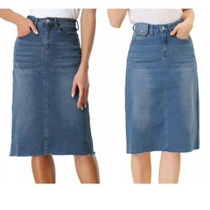 Allegra K Women's Casual High Waist Back Vent Short Denim Skirt 2 Packs - 1 of 4