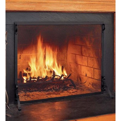Plow & Hearth 44"W x 33"H Solid Steel Flat Guard Fireplace Fire Screen, in Black