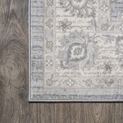 Light Gray Floral Synthetic 2x10 ft Vintage-Inspired Runner Rug