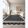 8'x10' Washable Scalloped Living Room Rugs, Plaid Floral Soft Non Slip Bedroom Carpet, Large Low Pile Dining Room Rugs, Black - 3 of 4