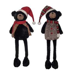 Transpac Plush Black Bear Shelf Sitter Set of 2 Decorative Figurines for Christmas Indoor Tabletop and Mantel Decor - 1 of 1