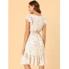 Allegra K Women's Flutter Sleeve Belted Square Neck Floral Chiffon Ruffle Dress - 3 of 4