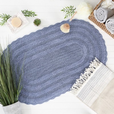 Stonewash Blue Oval Crochet Cotton Bath Mat 21x34"