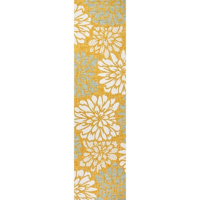 Reversible Floral Yellow/Cream Synthetic Indoor/Outdoor Area Rug