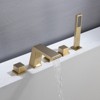 CASAINC Deck Mounted 5-Hole 3-Handle Roman Widespread Waterfall Low-Arc Bathtub Faucet with Hand Sprayer, Brushed Gold - 3 of 4
