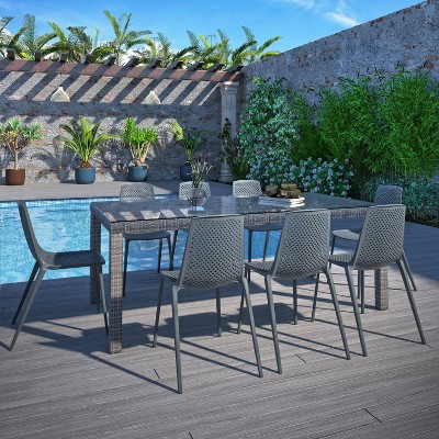 Tollesbury 9pc Wicker Patio Dining Set with Rectangular Table - Amazonia