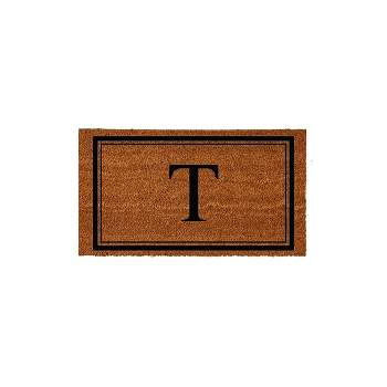 Evergreen Monogram Indoor Outdoor 100% Natural Coir Doormat 28" x 16" |  Letter  "T"