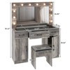 Gray Linen Particleboard with Triamine 3 Drawers, 2 Doors, with 12 Tri-color Dimmable Light Bulbs, Rows of Plugs, Glass-topped Vanity Table Set - 4 of 4