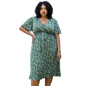 Anna-Kaci Women's Plus Size Green and Pink Flared Maxi Floral Print Dress