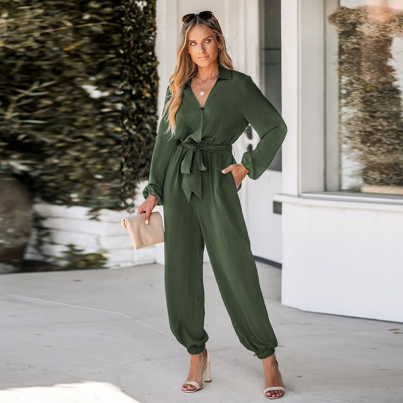 Women's Belted Long Sleeve Jogger Jumpsuits - Cupshe, 3 of 12