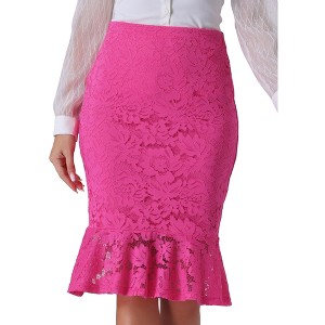 Allegra K Women's Elegant Vintage Fishtail Lace Stretch Office Bodycon Pencil Skirt - 1 of 4