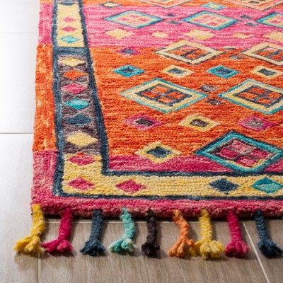 Handmade Blue Geometric Tufted Wool Area Rug - 27x10