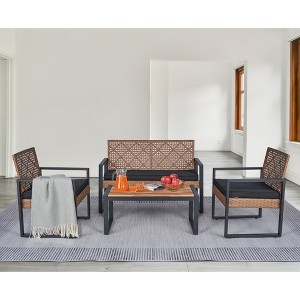 ACEPANO 4-Pieces Acacia Wood Patio Accent Dining Table Sets-Black+ Light Brown - 1 of 4
