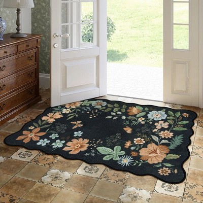 Lahome Machine Washable Back to College Series Floral Plant Floor Mat-Natural Bio-Printed Soft Rug for Living Room, School, Bedroom, or Entryway
