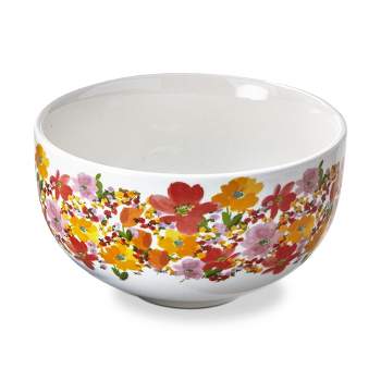 TAG Springtime Floral Stoneware Snack Bowl White with Bright Floral Print, Dishwasher Safe, 20 oz.