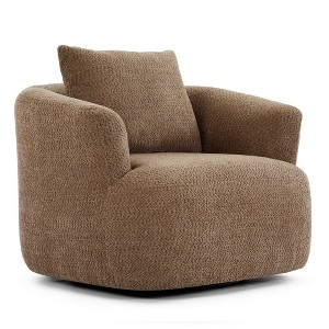 38" Swivel Barrel Accent Chair with Upholstered Boucle and Throw Pillow, Modern Swivel Chair Sofa for Living Room,Swivel Chair for Office-Koiai - 1 of 4