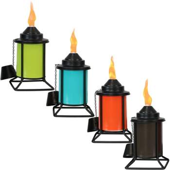 Sunnydaze Outdoor Metal Patio Deck Poolside Lawn Tabletop Torch Set - Green, Blue, Orange, and Brown