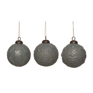 Transpac Glass Rustic Green Ornament Set of 3 Christmas Home Decorations - 1 of 1