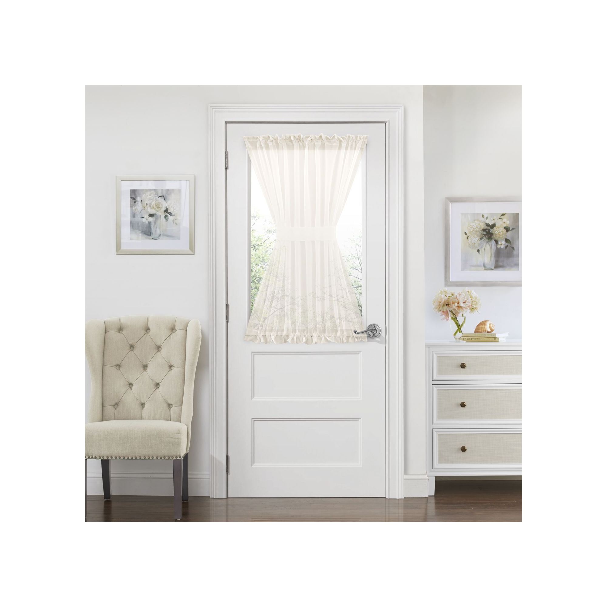 Kate Aurora Luxurious Batiste Sheer French Door Curtain Panel With Tieback - 56 in. W x 45 in. L, Beige