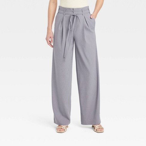 Women's High-rise Wrap Tie Wide Leg Trousers - A New Day™ Dark
