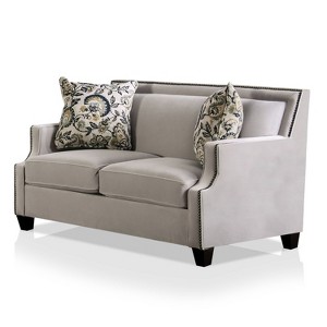 Creation Velvet Upholstered Loveseat Light Gray/Navy - Furniture Of America - 1 of 4