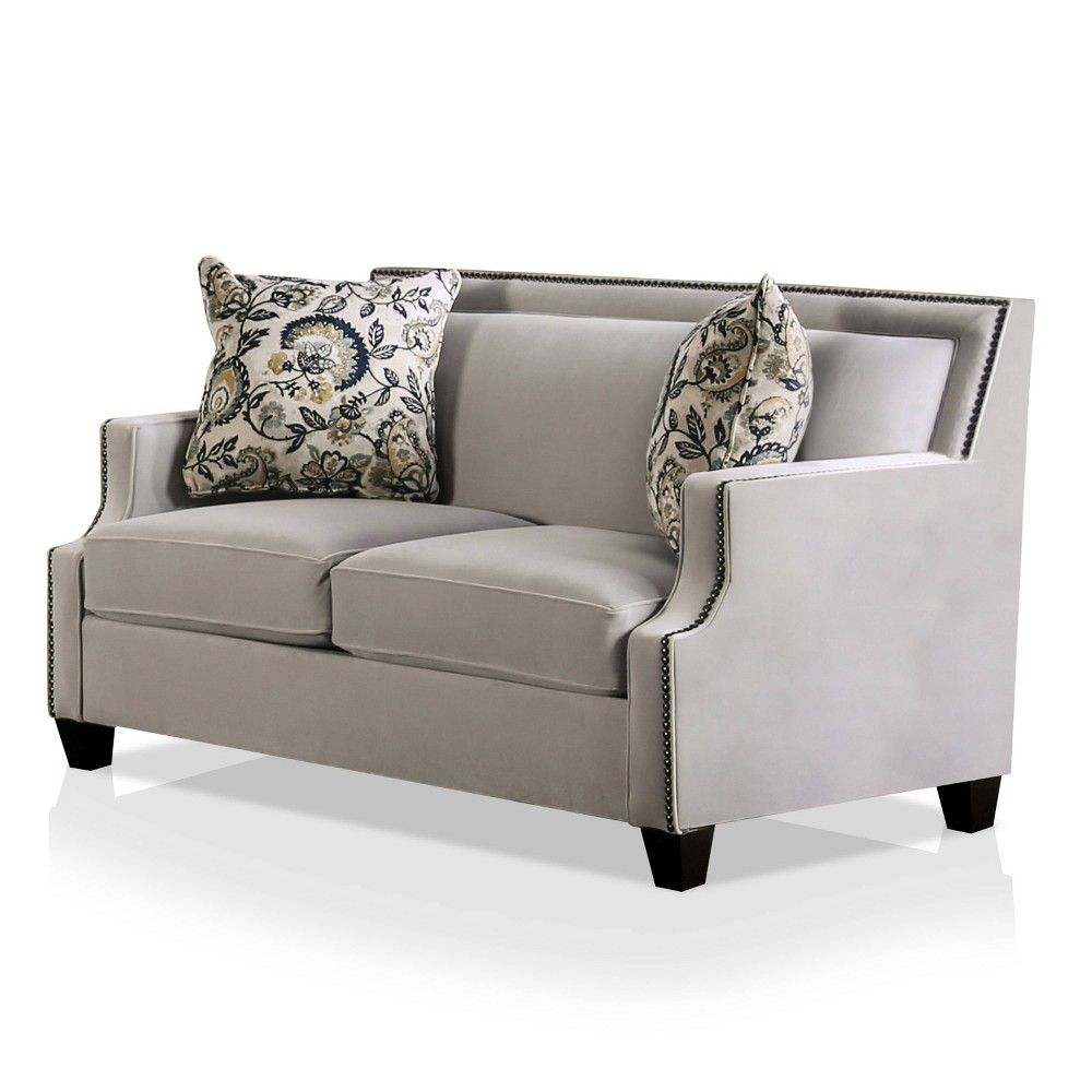 Creation Velvet Upholstered Loveseat Light Gray/Navy - Furniture Of America