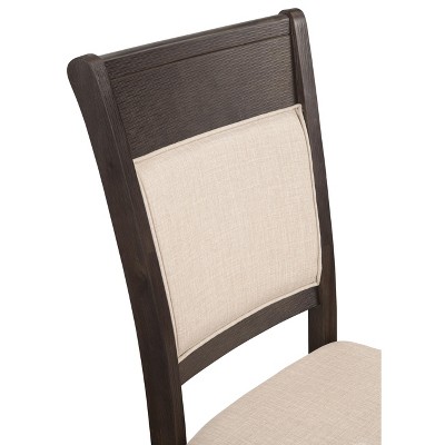 Transitional Beige Upholstered Side Chair with Acacia Wood Frame