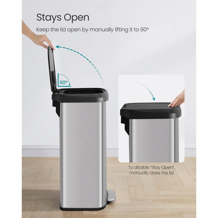 21-Gallon Stainless Steel Trash Can - Large Kitchen Garbage Bin with Stay-Open Lid, Odor Control & Foot Pedal, Space-Saving, Silver and Black, 3 of 6