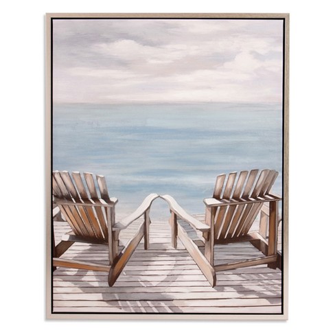 30 X38 Adirondack Chairs Coastal Framed Canvas Art Silver