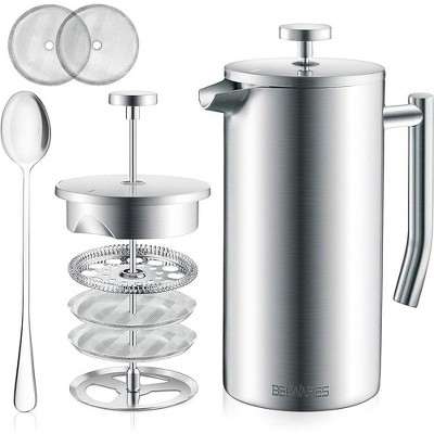 Belwares French Press Coffee Maker | Stainless Steel 304 | Double Wall | 4 Level Filtration System