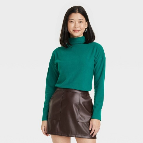 Women's Long Sleeve Mock Turtleneck T-Shirt - A New Day™ Dark Green XL