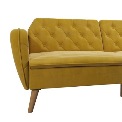 Mustard Faux Leather Tufted Twin Sleeper Sofa with Memory Foam