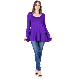 Womens Long Sleeve Solid Color Swing Style Flared Tunic Top - 24seven Comfort Apparel™ - 1 of 4