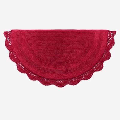 BrylaneHome Half Round Reversible Crochet Bath Mat in Red