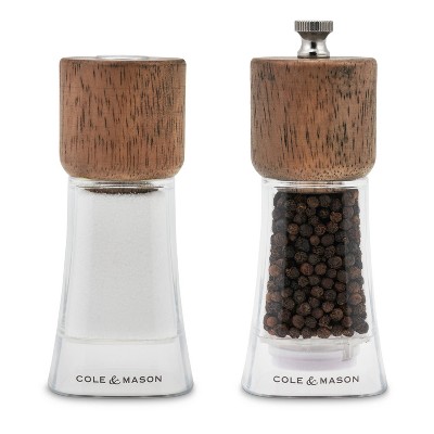 Wood Salt and Pepper Grinder Set with Holder, Glass Container