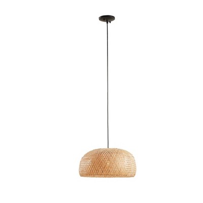 Astrid Matte Black and Bamboo Bowl Pendant Light