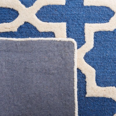 Navy Blue and Ivory Geometric Wool 4' x 6' Area Rug